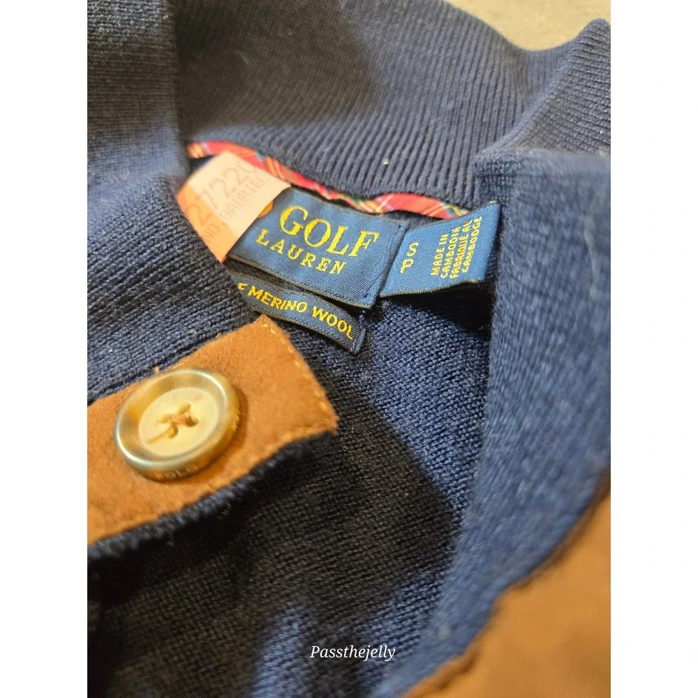 Vtg Polo Ralph Lauren Sweater Mens Small Blue Henley Mock Neck Merino Wool Pony